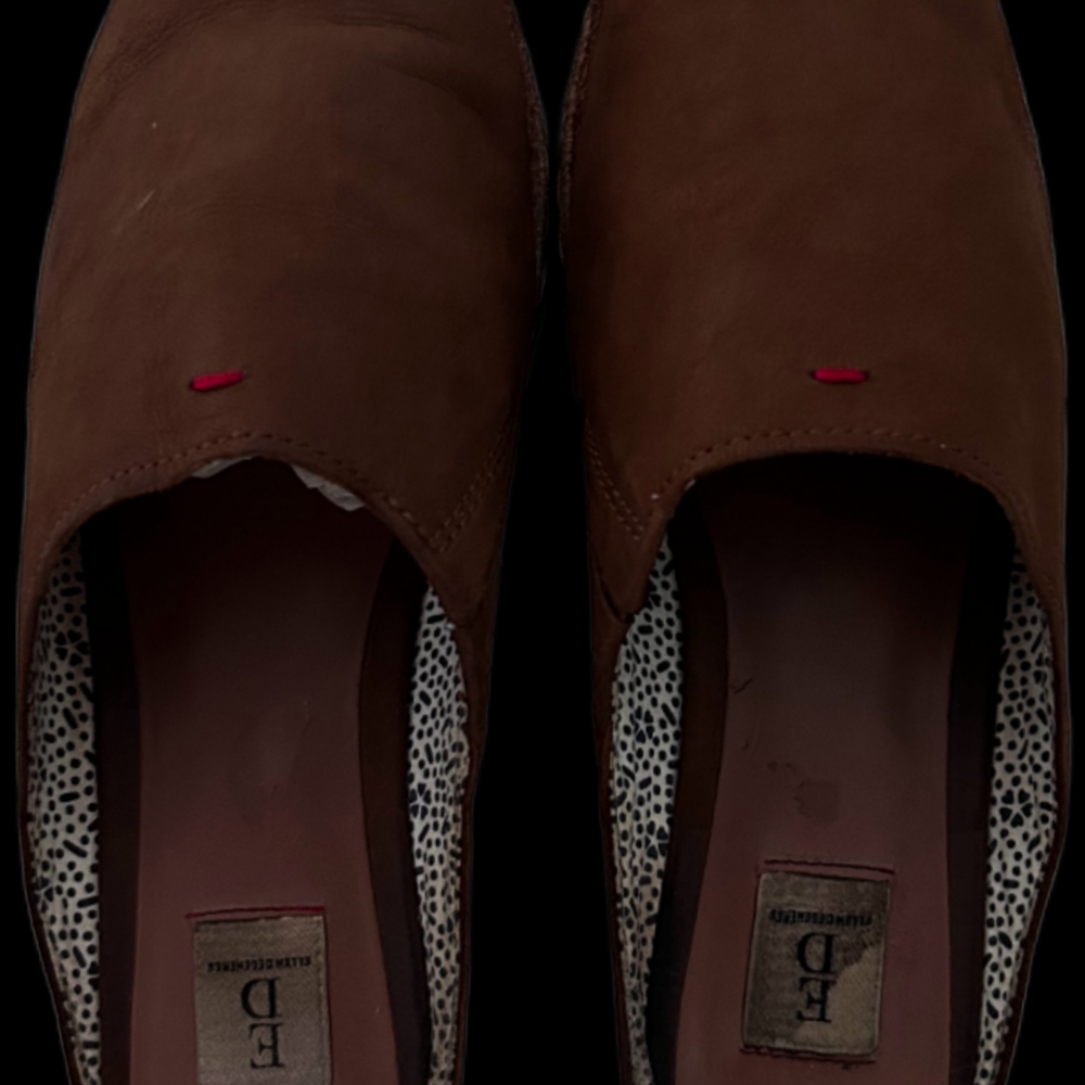 Ellen Degeneres Brown Mules with Red Detail